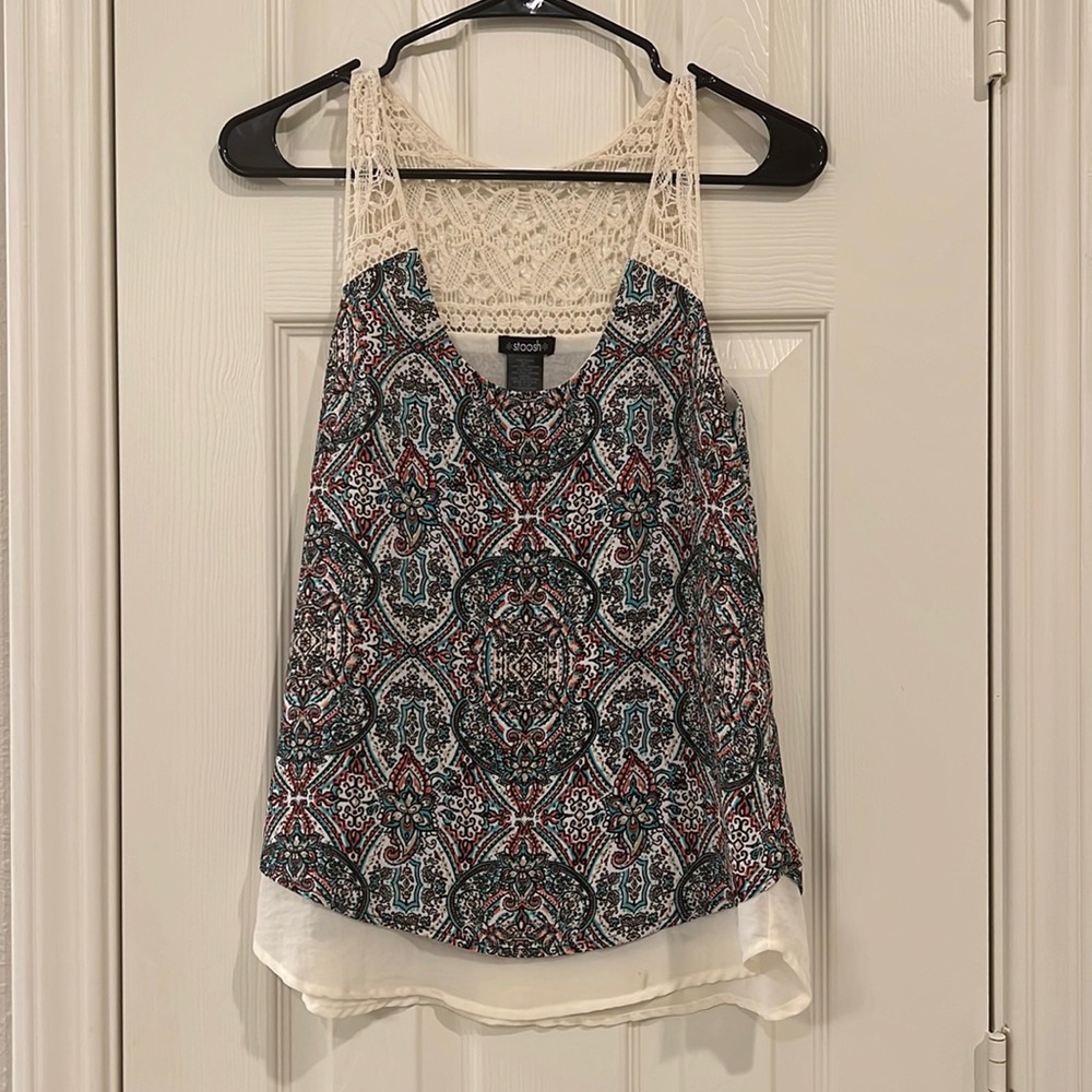 Cream Lace Printed Tank Top